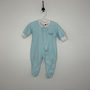 Vintage Carters 12 Month Blue Blanket One Piece Pajama Zip Sleeper Cow Footed